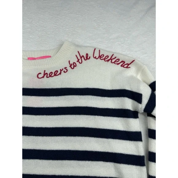 Lilly Pulitzer  Sweater Cheers To The Weekend Size XS Red White‎ Blue Stripe - Picture 14 of 15